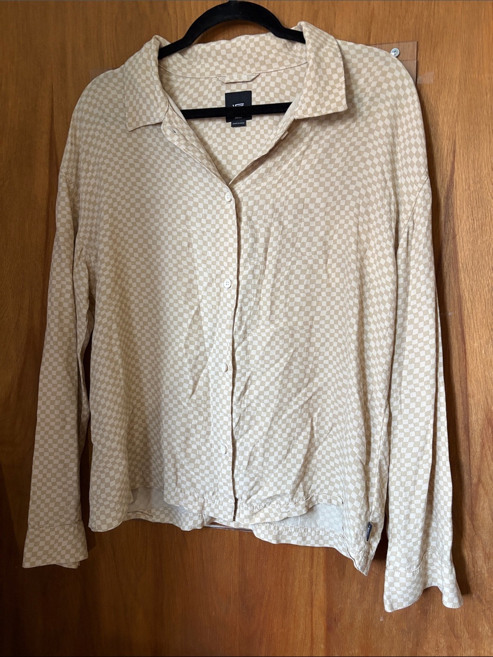 Vans Beige Checkerboard Long-Sleeve Button-Down Shirt